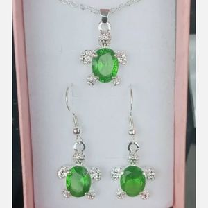 COPY - Sterling silver green crystal turtle set